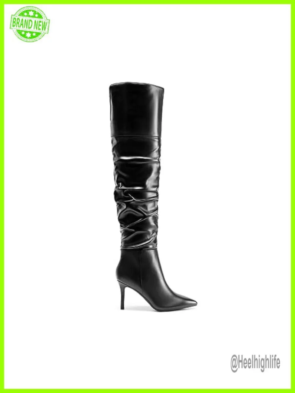 Over The Knee Thigh High Stiletto Heeled Boots Pointed Toe Slouchy Faux Leather